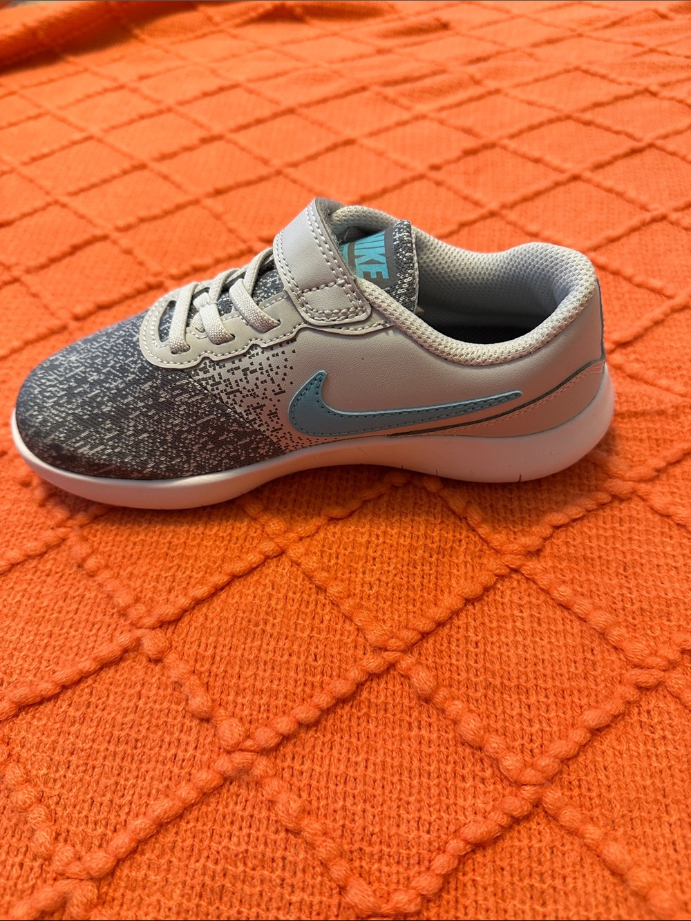 Nike Kids Gray and Light Blue Hook-and-Loop Athletic Sneaker